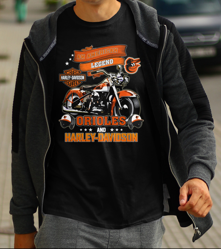 An American Legend Orioles And Harley Davidson Motor Cycles T-Shirt