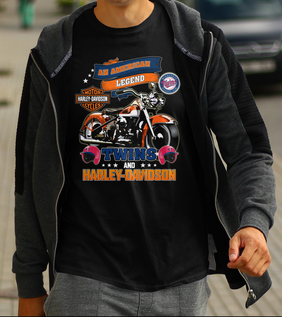 An American Legend Twins Harley Davidson Cycles Minnesota Baseball Club T-Shirt