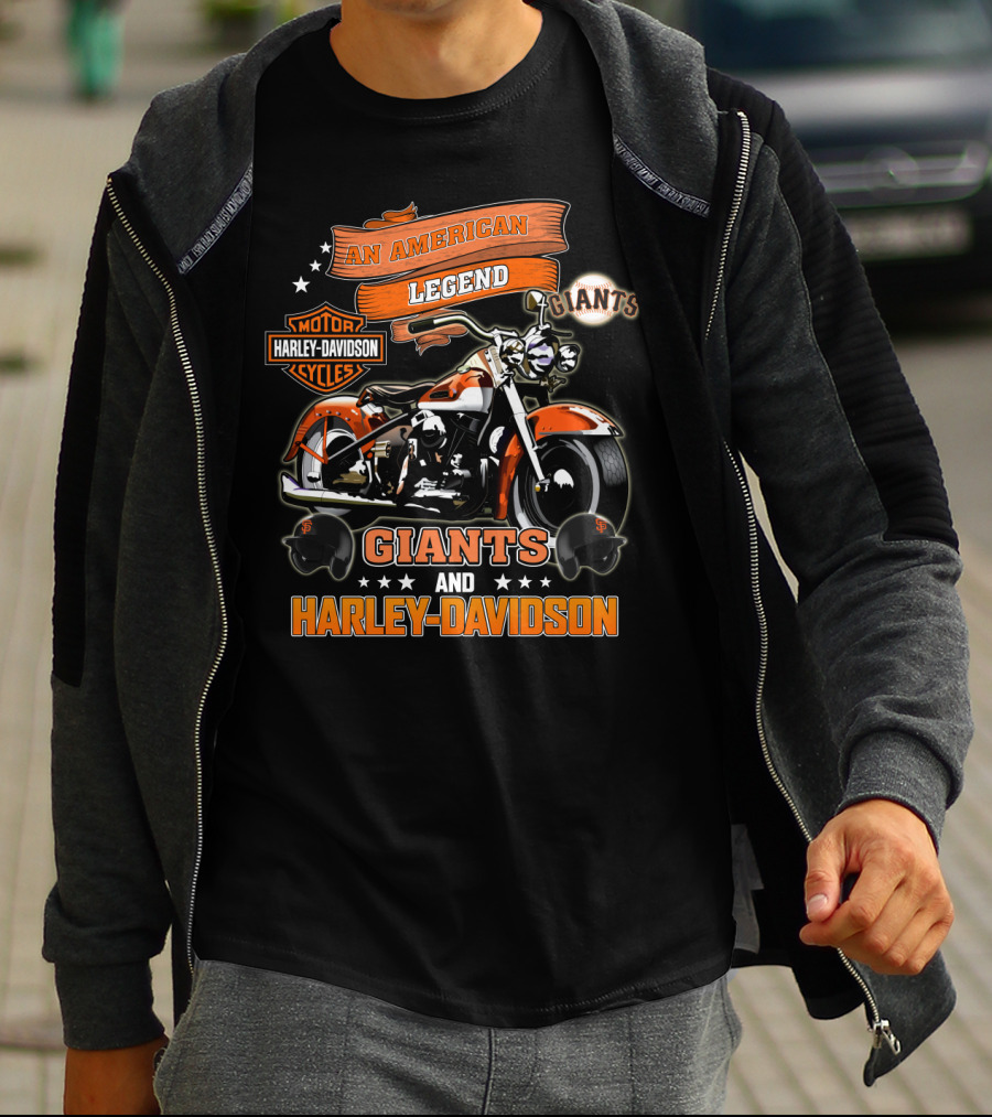 An American Legend Giants And Harley Davidson T-Shirt
