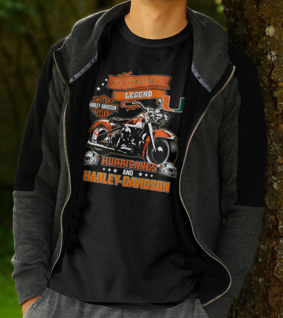 An American Legend Miami Hurricanes And Harley Davidson T-Shirt