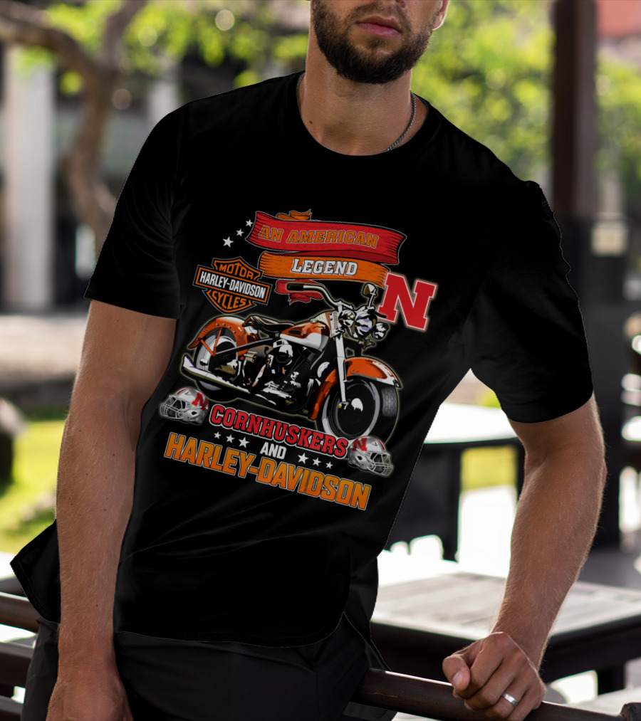 An American Legend Nebraska Cornhuskers And Harley Davidson T-Shirt
