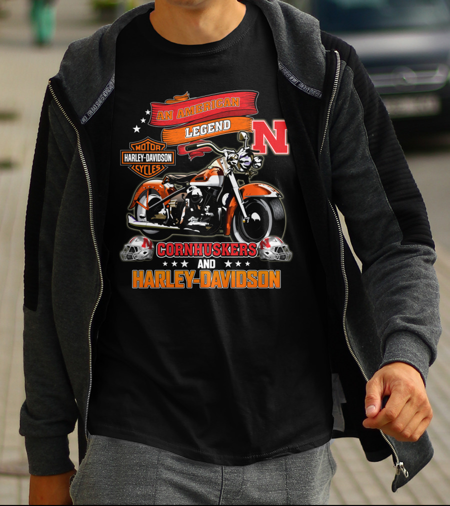An American Legend Nebraska Cornhuskers And Harley Davidson T-Shirt