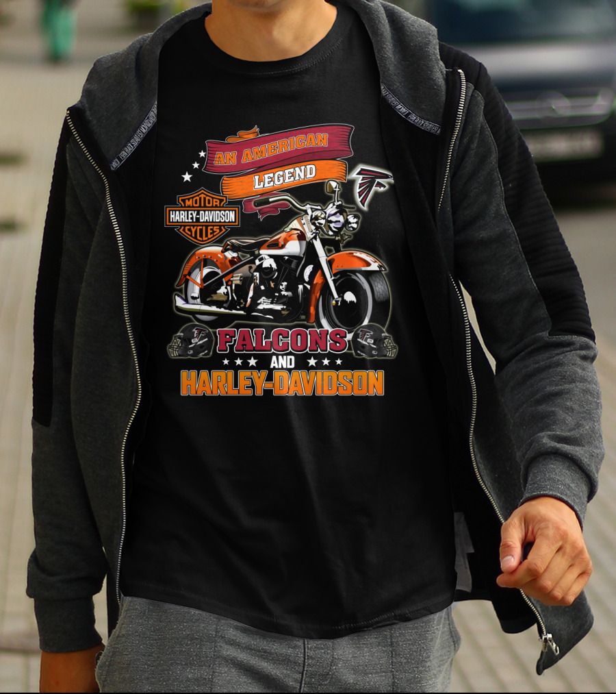An American Legend Falcons And Harley Davidson Motor Cycles T-Shirt
