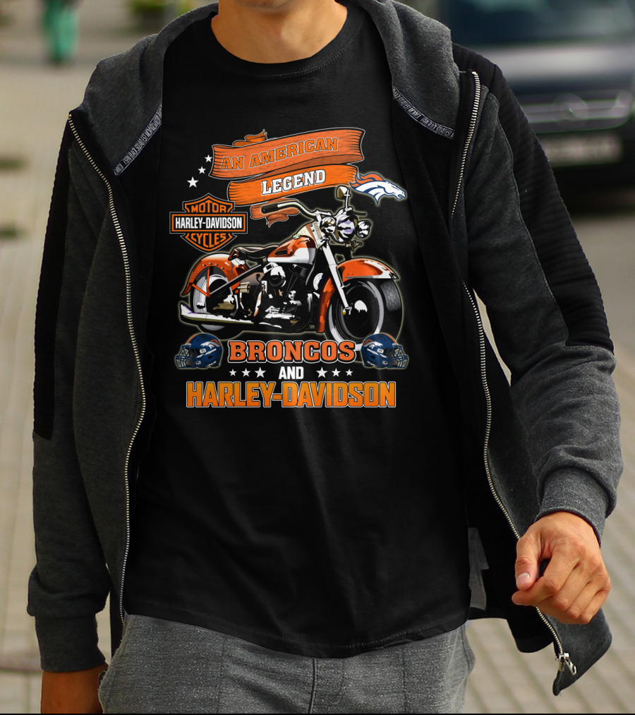 An American Legend Denver Broncos And Harley Davidson T-Shirt
