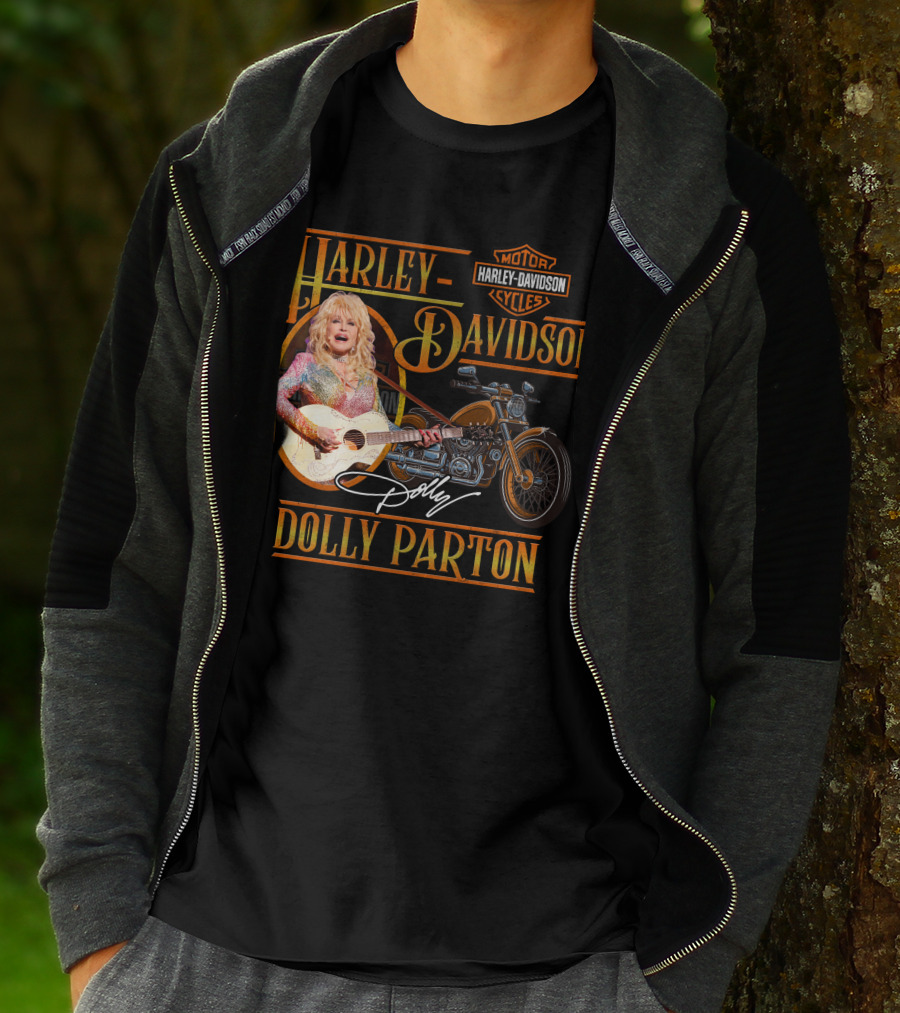 Harley Davidson Dolly Parton Motorcycle And Guitar T-Shirt