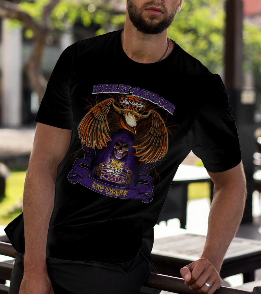 Harley Davidson Lsu Tigers Motorcycles Skull Eagle T-Shirt