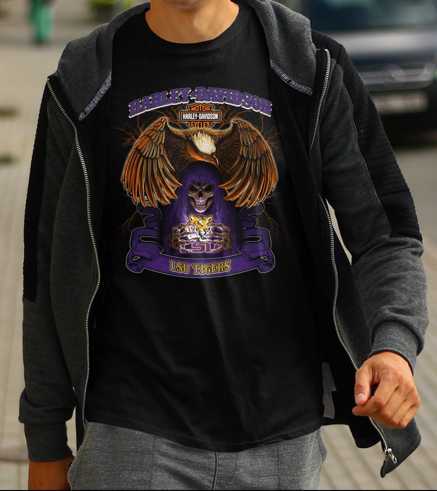 Harley Davidson Lsu Tigers Motorcycles Skull Eagle T-Shirt