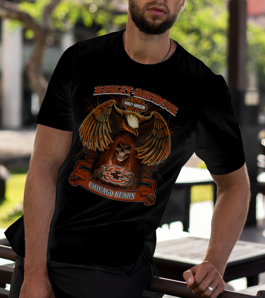 Harley Davidson Chicago Bears Nfl Skull Eagle T-Shirt
