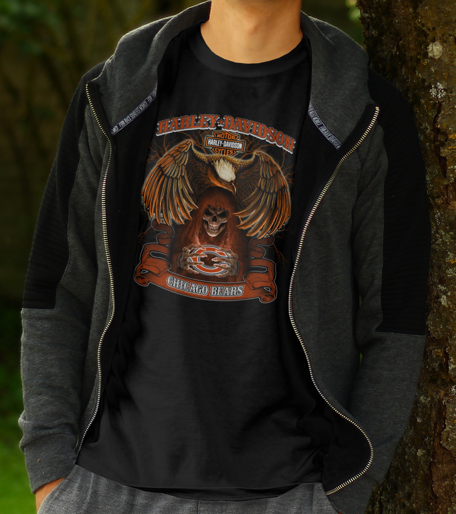 Harley Davidson Chicago Bears Nfl Skull Eagle T-Shirt