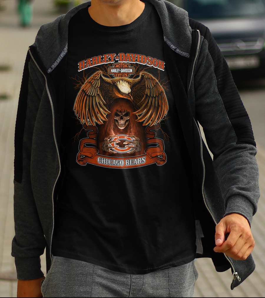 Harley Davidson Chicago Bears Nfl Skull Eagle T-Shirt