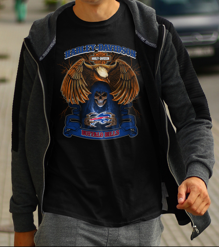 Harley Davidson Eagle Skull Buffalo Bills Nfl T-Shirt