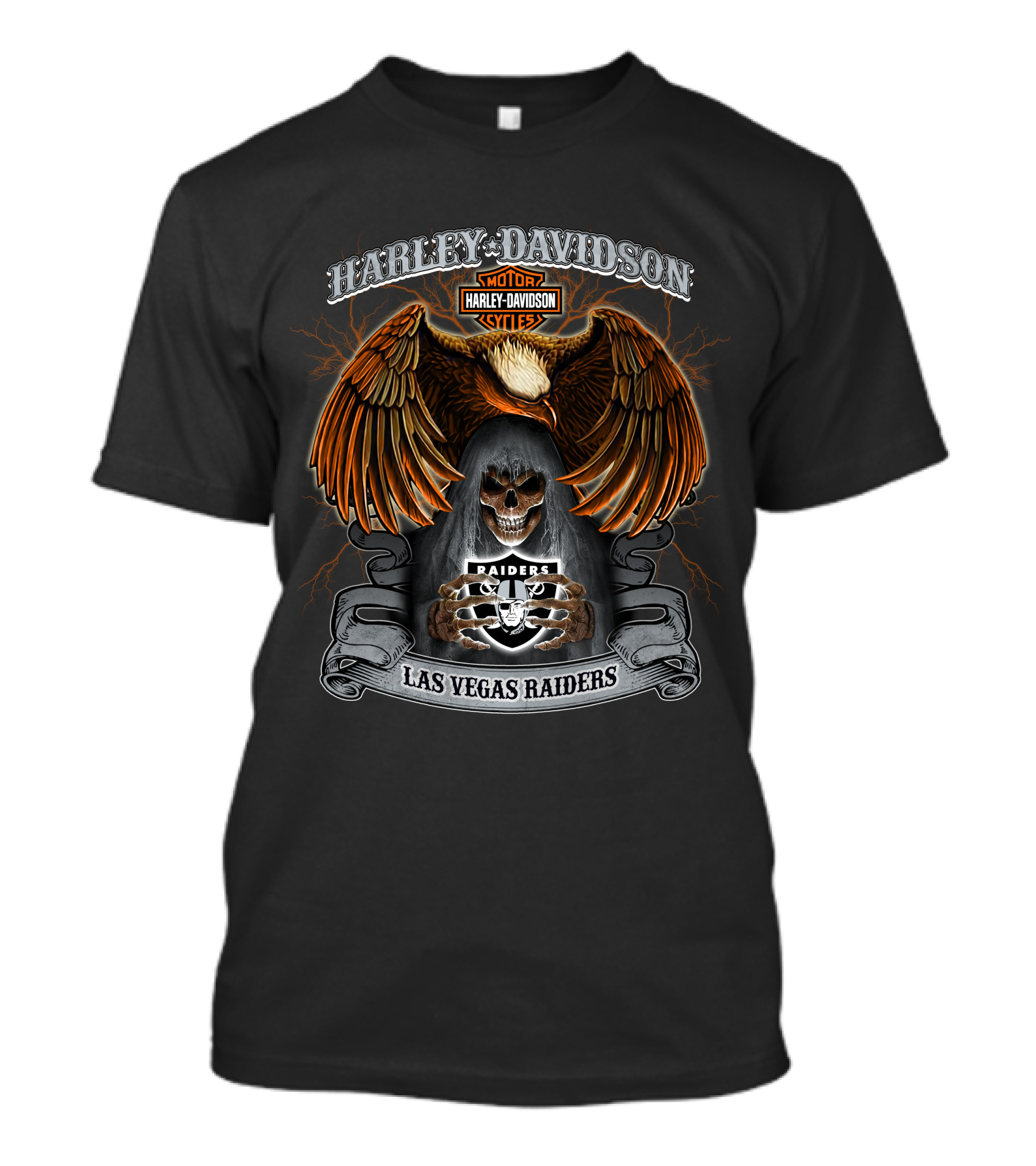 Harley Davidson Raiders Las Vegas Nfl Skeleton Eagle T-Shirt