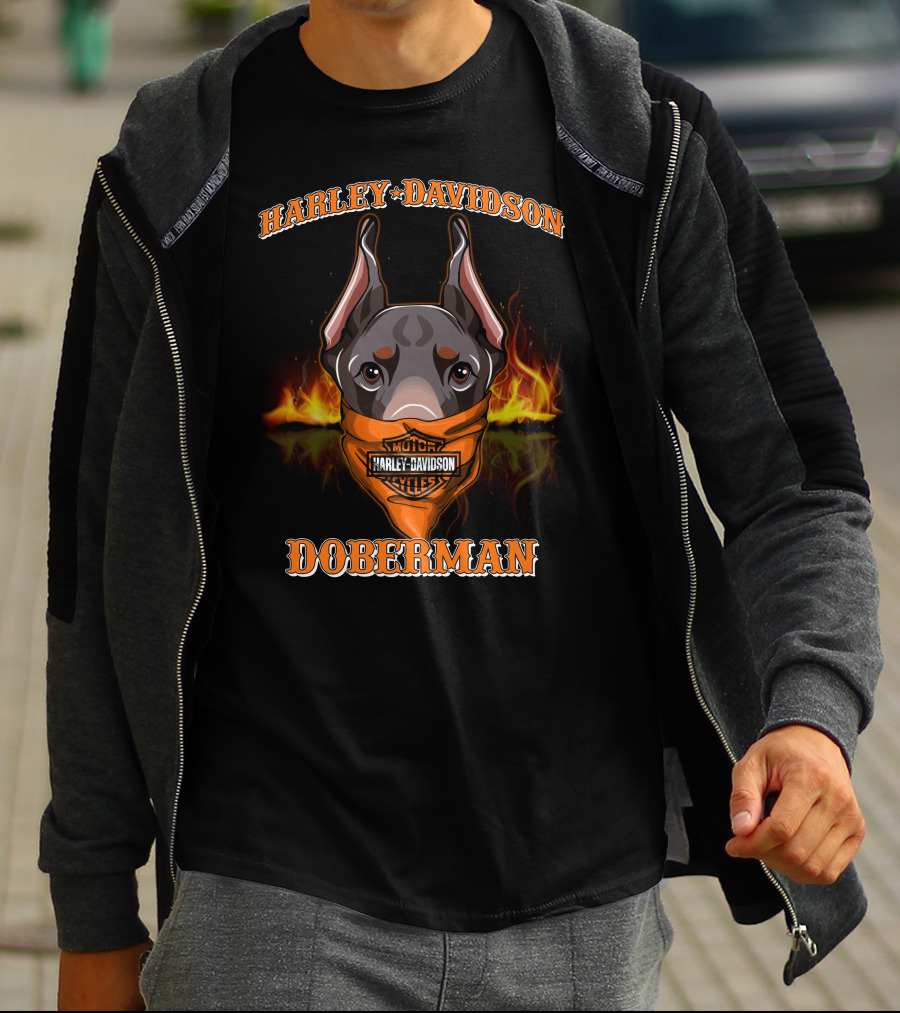 Harley Davidson Doberman Motorcycles Flames T-Shirt