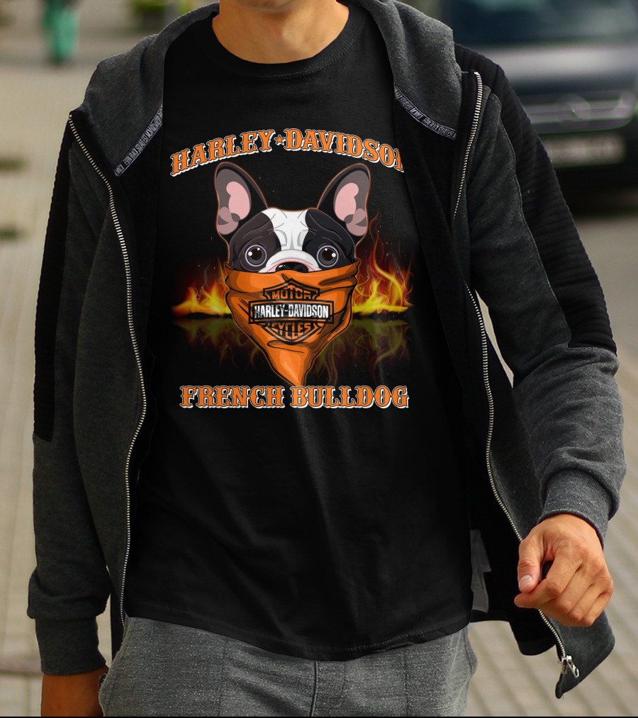 Harley Davidson French Bulldog With Flaming Bandana T-Shirt