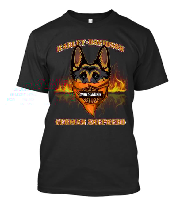 Harley Davidson Motor Cycles German Shepherd Flames T-Shirt