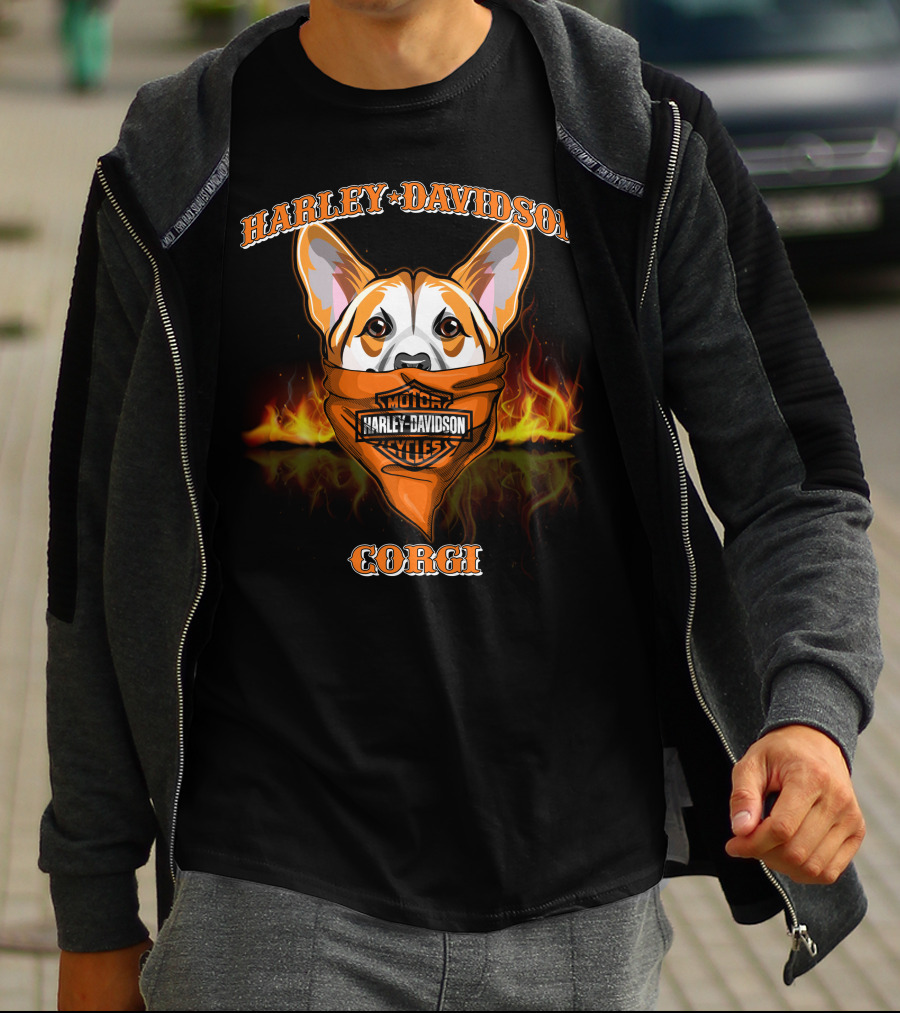 Harley Davidson Corgi Motorcycles Flame Bandana T-Shirt