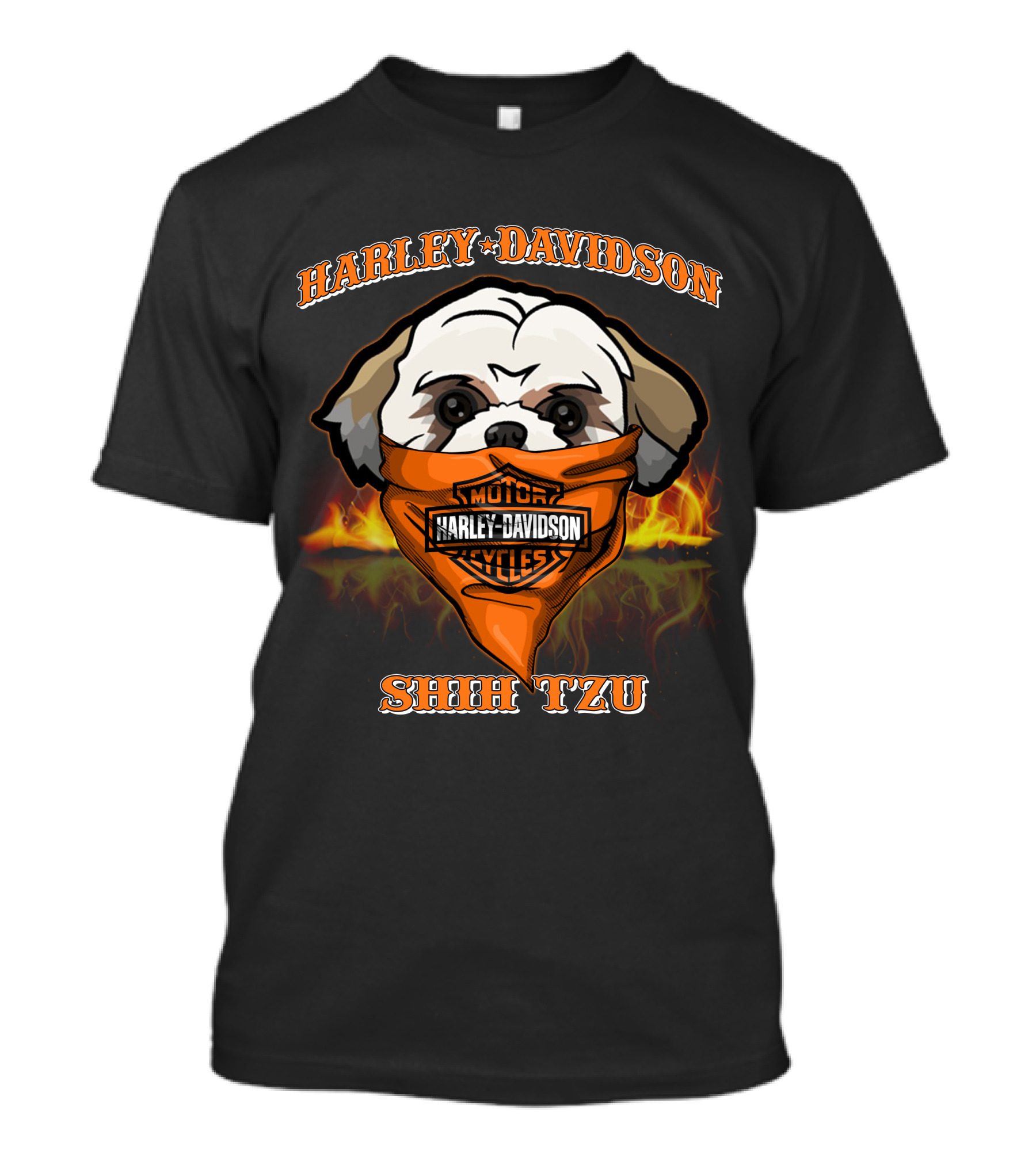 Harley Davidson Shih Tzu Motorcycle Bandana Flames T-Shirt
