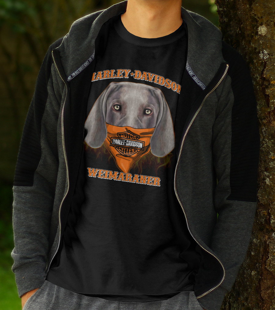 Harley Davidson Weimaraner Dog With Bandana T-Shirt