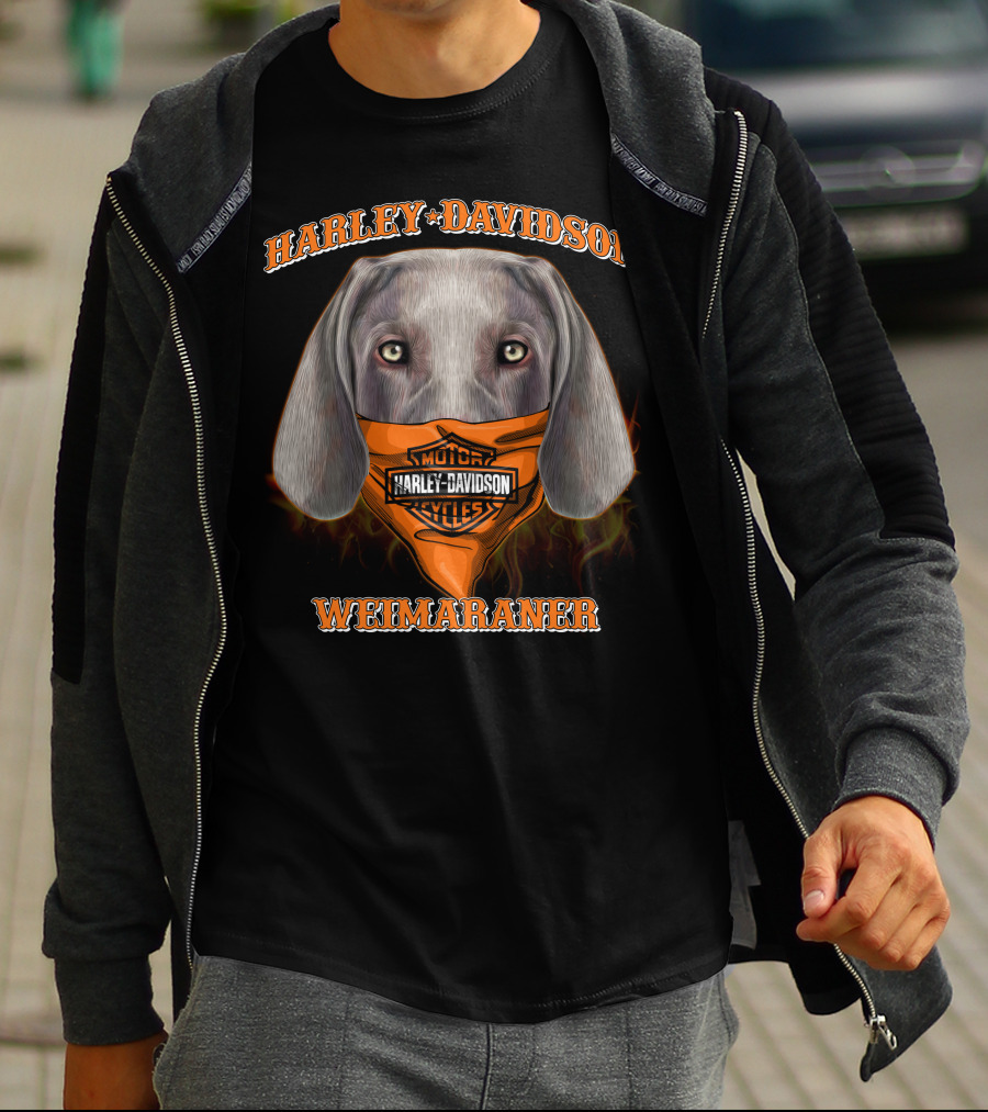 Harley Davidson Weimaraner Dog With Bandana T-Shirt
