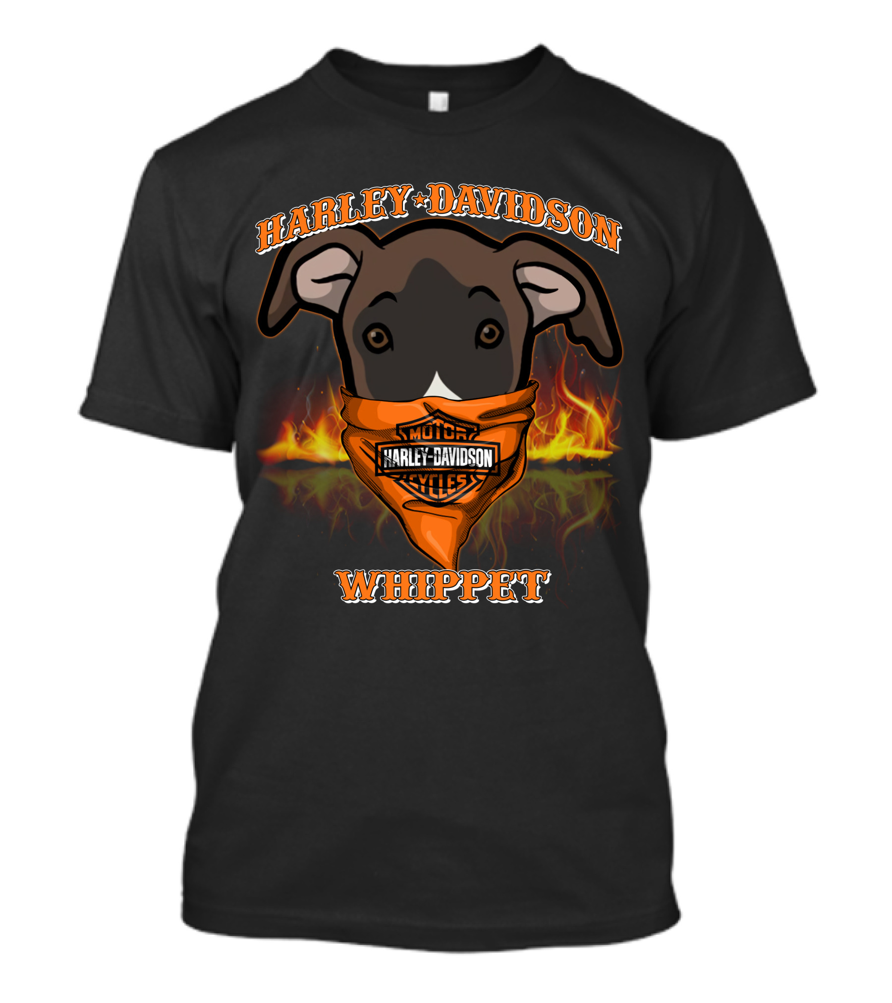 Harley Davidson Whippet Dog Bandana Flames T-Shirt