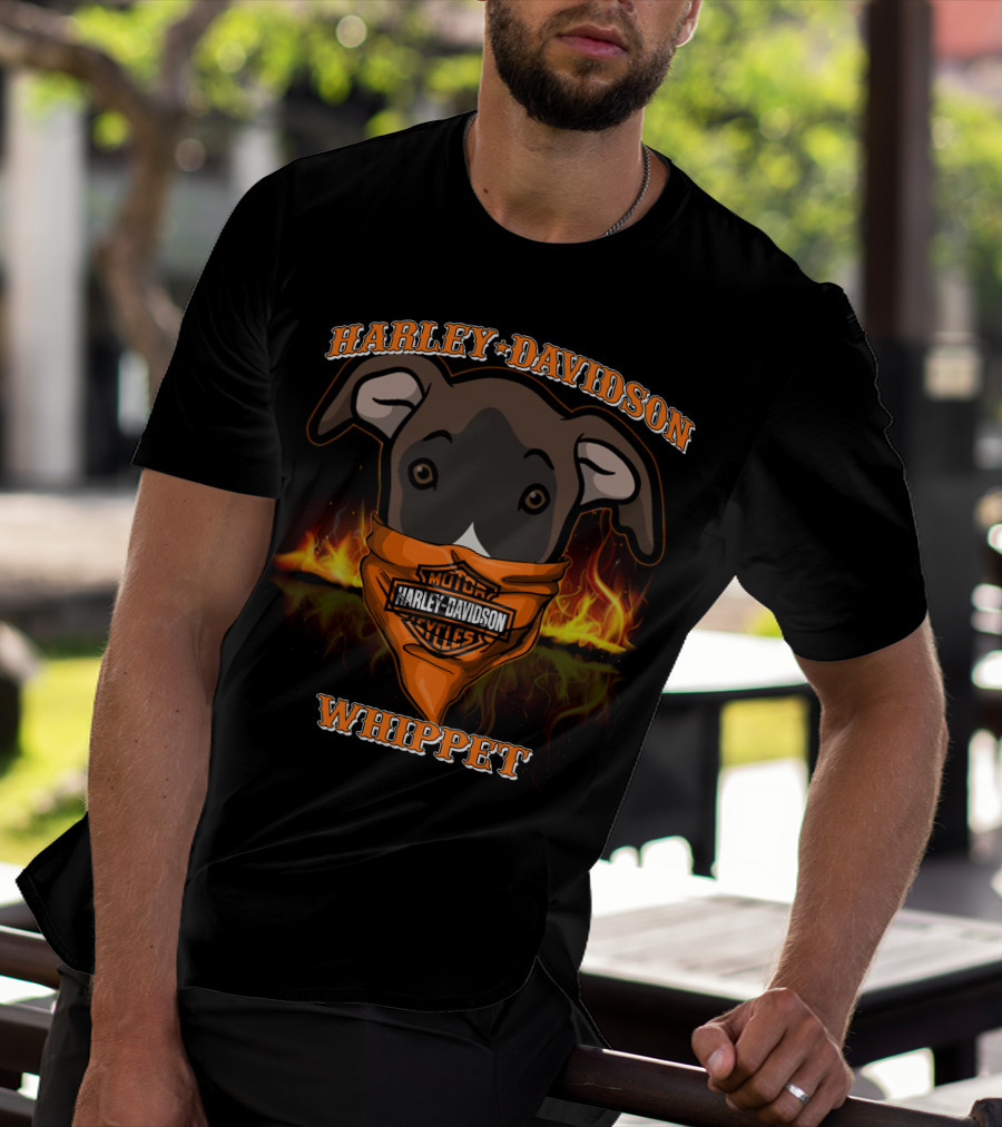 Harley Davidson Whippet Dog Bandana Flames T-Shirt