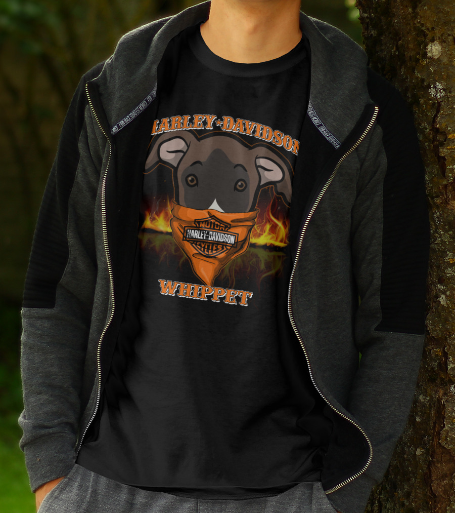 Harley Davidson Whippet Dog Bandana Flames T-Shirt