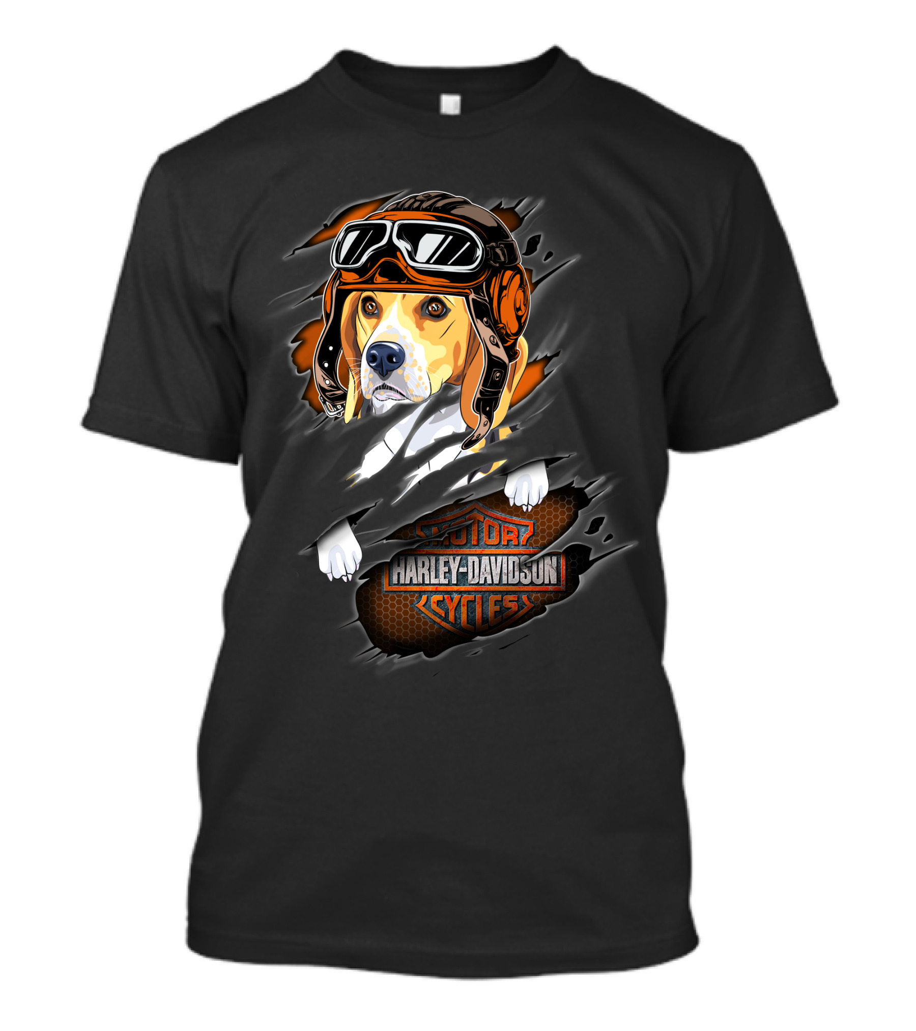 Beagle Wearing Aviator Helmet With Harley Davidson Cycles T-Shirt