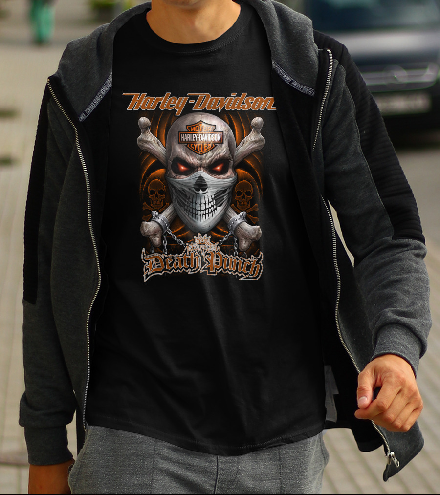 Harley Davidson Death Punch Skull With Logo And Crossbones T-Shirt