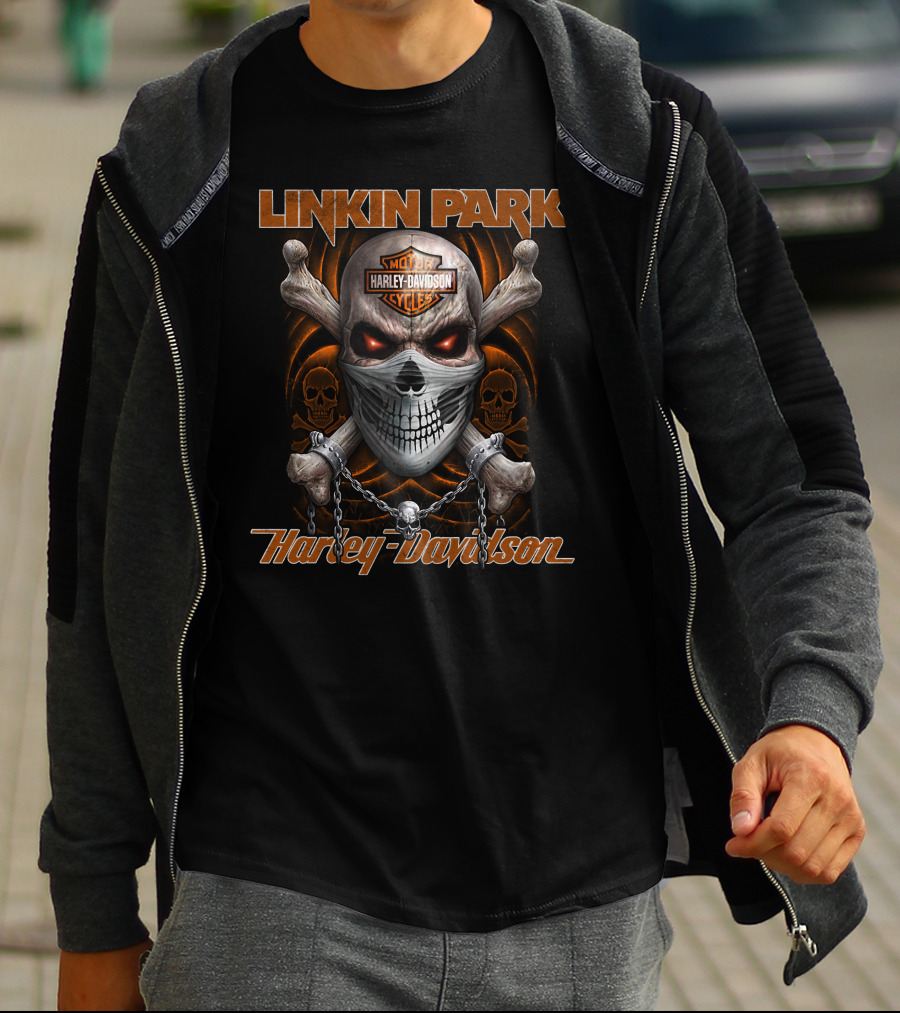 Linkin Park Harley Davidson Motorcycles Skull Chains T-Shirt