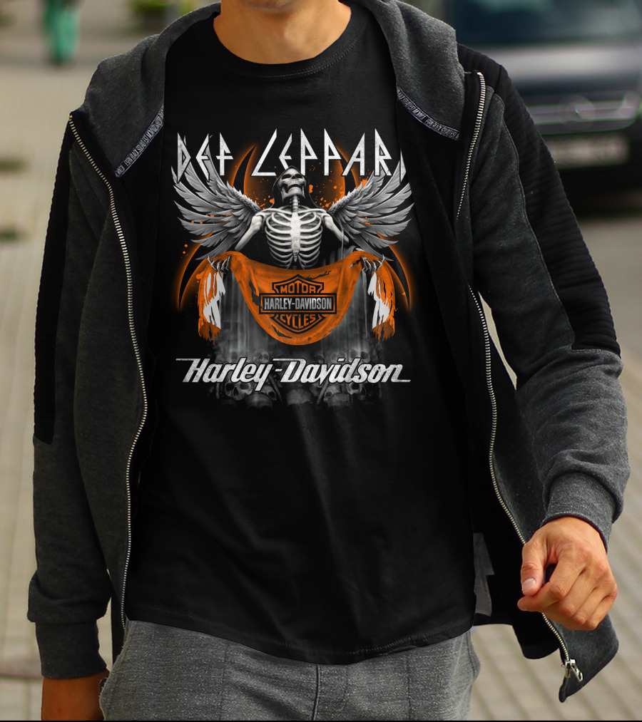 Def Leppard Harley Davidson Motorcycles Skeleton Wings T-Shirt