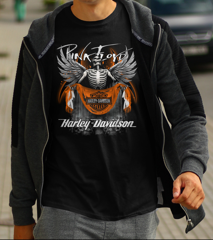 Pink Floyd Harley Davidson Motorcycles Winged Skeleton T-Shirt