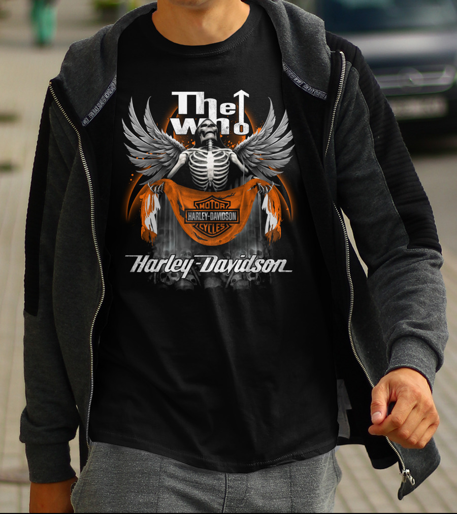 The Who Harley Davidson Motorcycles Wings Skeleton Banner T-Shirt