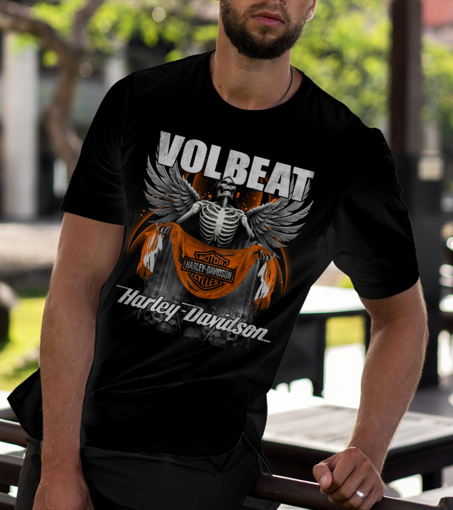 Volbeat Harley Davidson Motorcycle Skeleton Wings T-Shirt