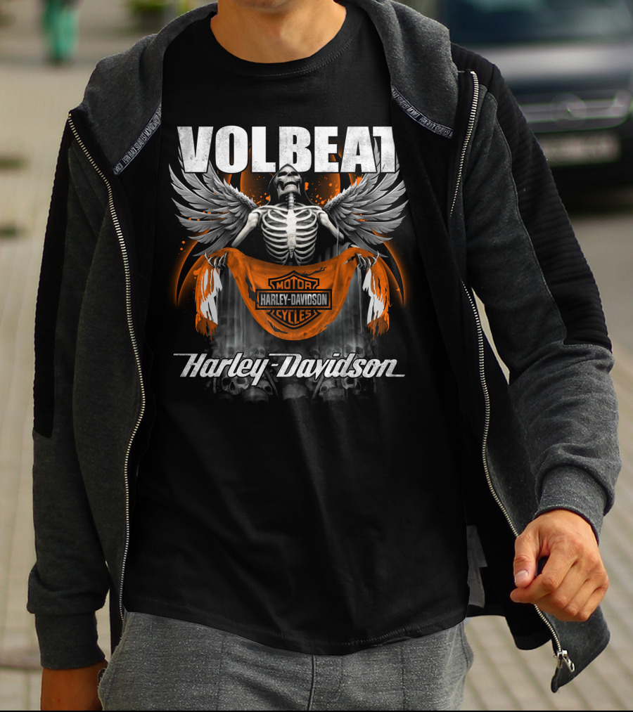 Volbeat Harley Davidson Motorcycle Skeleton Wings T-Shirt