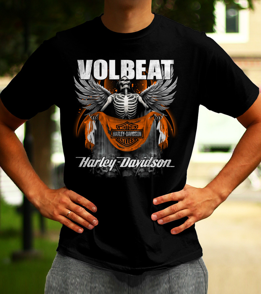 Volbeat Harley Davidson Motorcycle Skeleton Wings T-Shirt