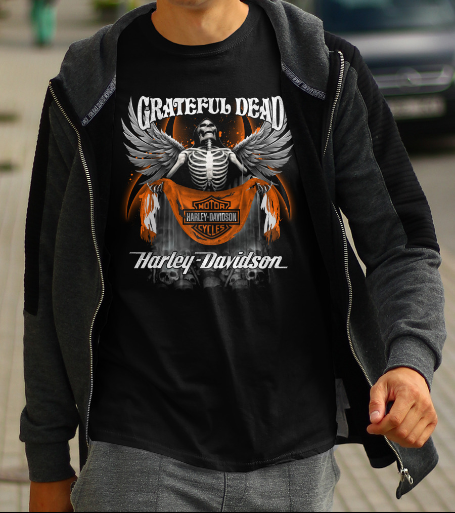 Grateful Dead Harley Davidson Motorcycles Skeleton With Wings T-Shirt