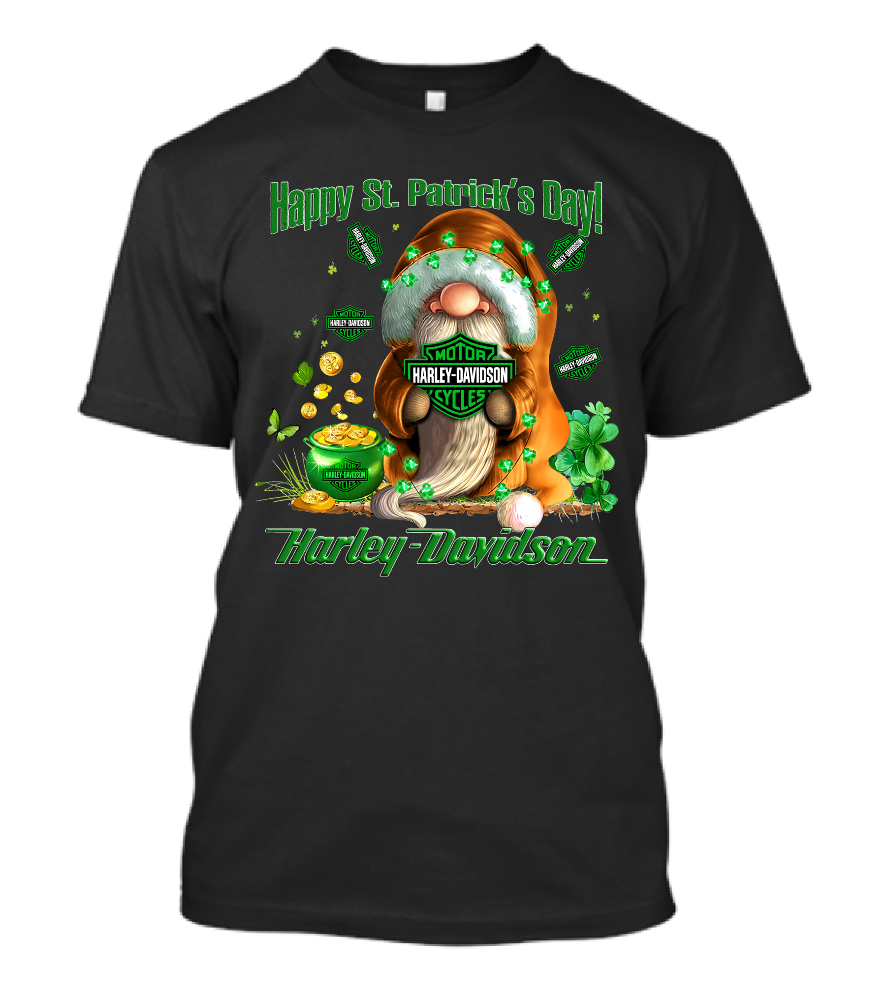 Happy St. Patrick's Day Harley Davidson Motorcycles Leprechaun Coin Clover T-Shirt