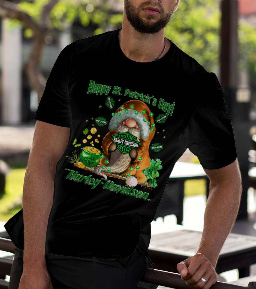Happy St. Patrick's Day Harley Davidson Motorcycles Leprechaun Coin Clover T-Shirt