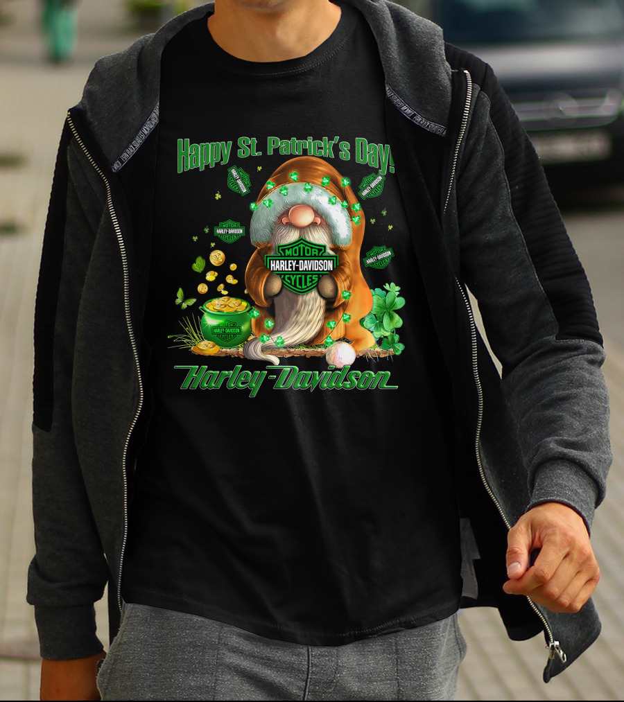 Happy St. Patrick's Day Harley Davidson Motorcycles Leprechaun Coin Clover T-Shirt