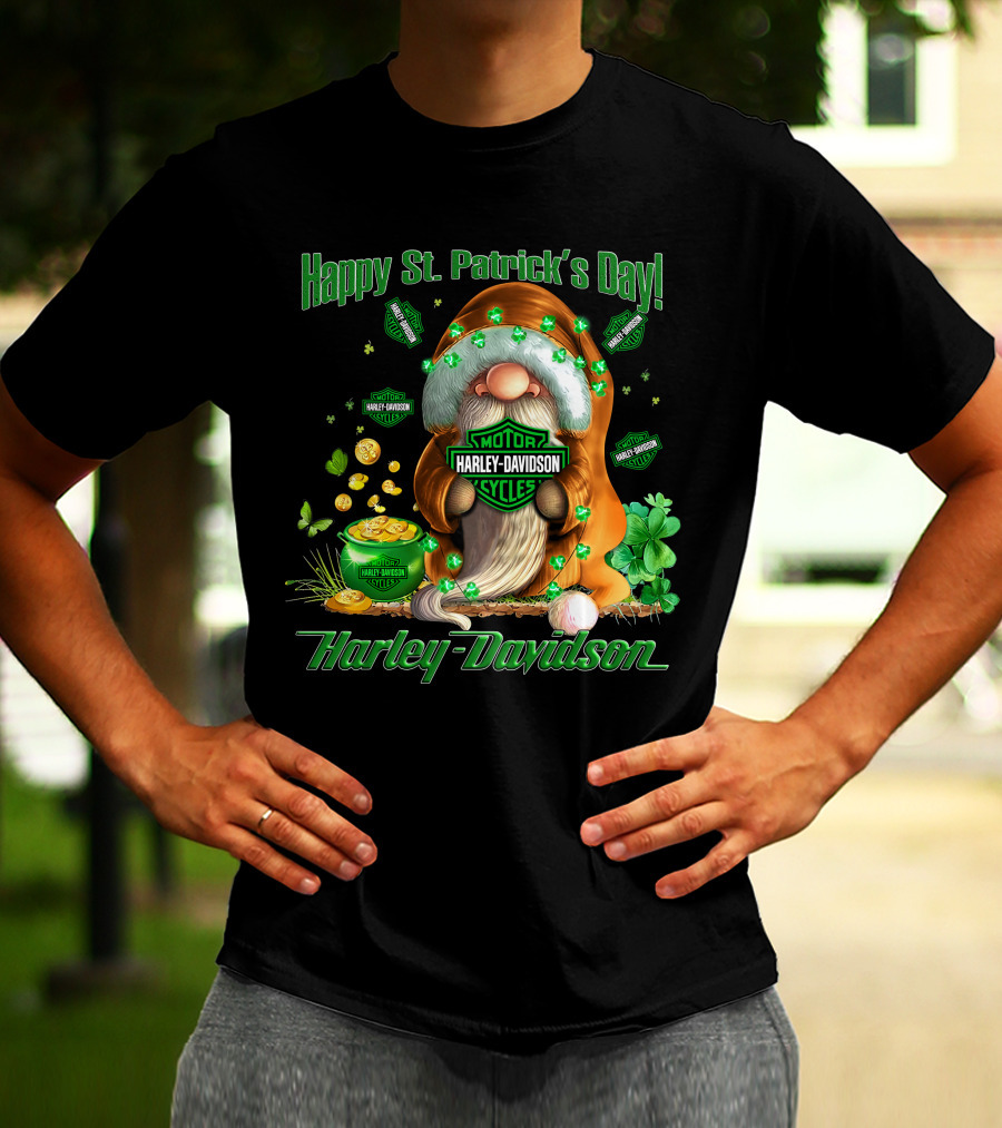 Happy St. Patrick's Day Harley Davidson Motorcycles Leprechaun Coin Clover T-Shirt