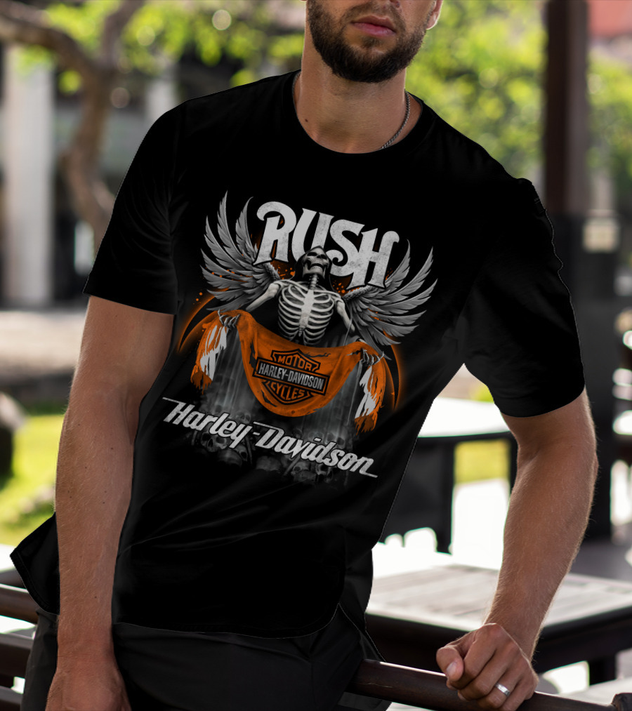 Rush Harley Davidson Motorcycles Skeleton Wings T-Shirt