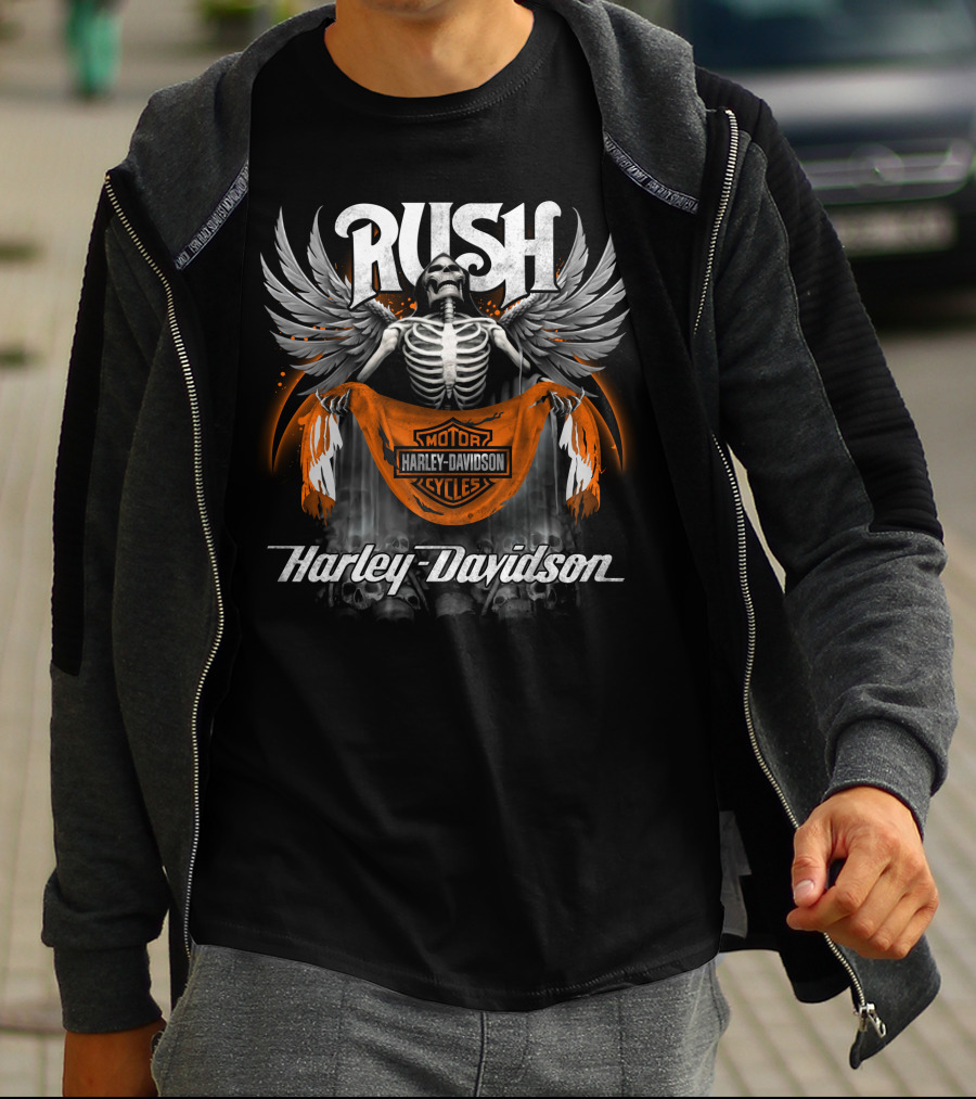 Rush Harley Davidson Motorcycles Skeleton Wings T-Shirt