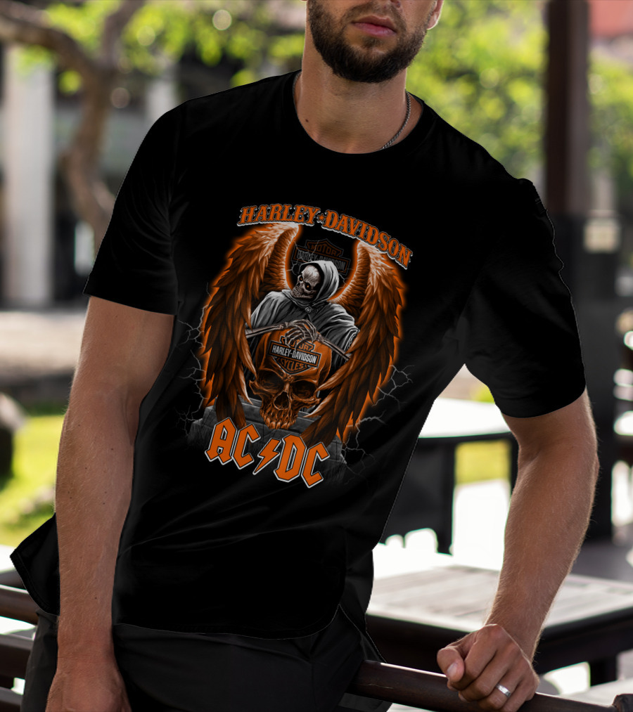 Acdc Harley Davidson Skull Reaper Wings Lightning T-Shirt