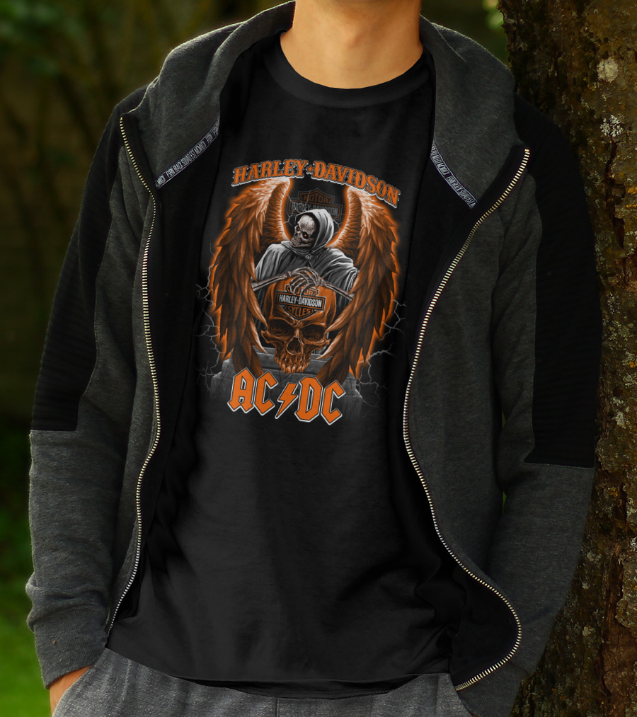 Acdc Harley Davidson Skull Reaper Wings Lightning T-Shirt