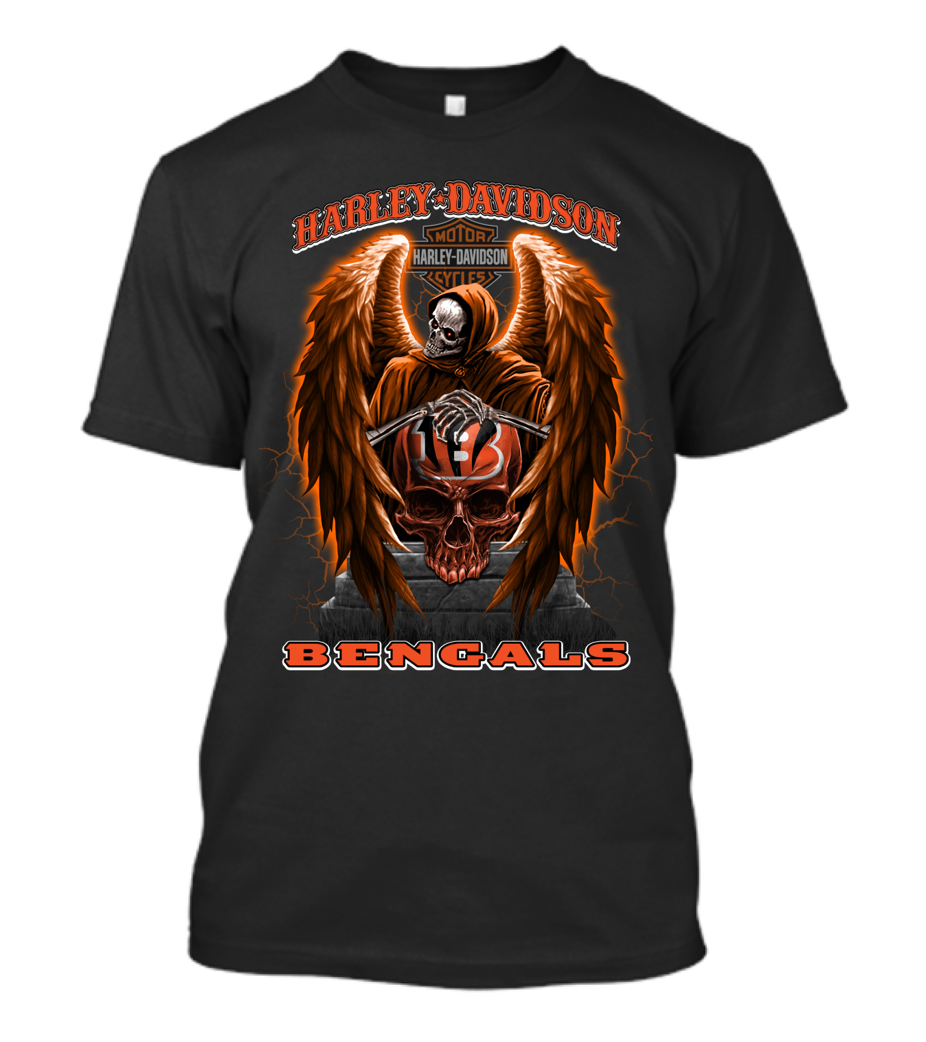 Harley Davidson Motorcycles Bengals Nfl Skull Wings T-Shirt