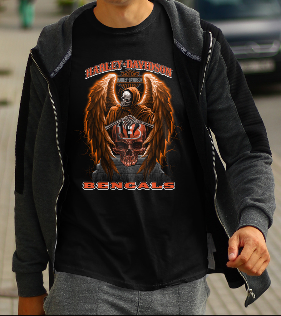 Harley Davidson Motorcycles Bengals Nfl Skull Wings T-Shirt