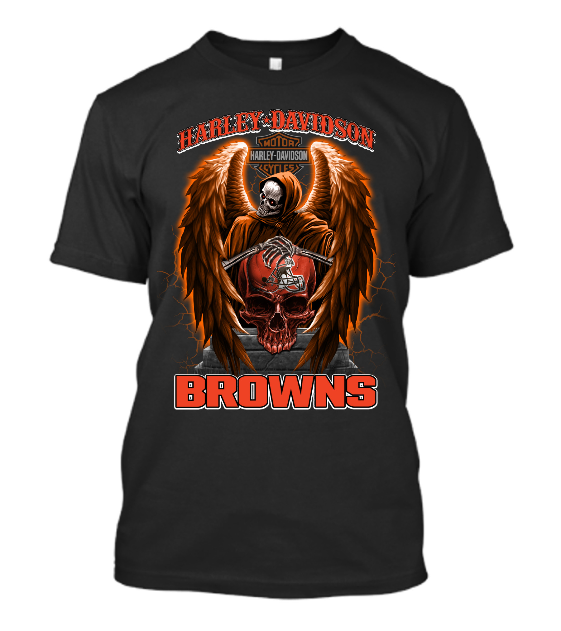 Harley Davidson Motorcycles Cleveland Browns Skull Angel Wings Nfl T-Shirt