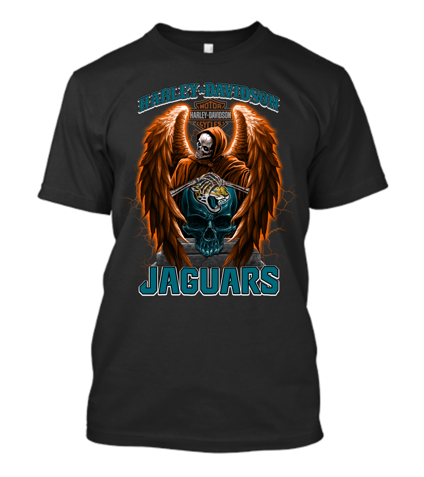 Harley Davidson Skull With Wings And Jacksonville Jaguars T-Shirt