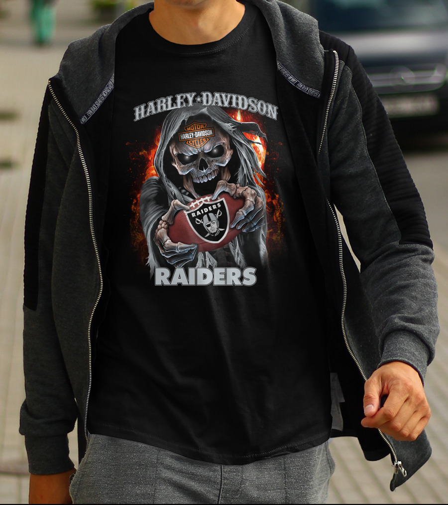 Harley Davidson Skull Holding Raiders Football Las Vegas Raiders T-Shirt