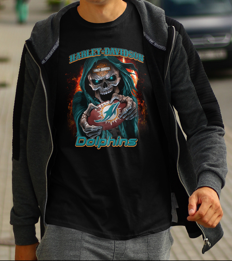 Harley Davidson Motorcycles Miami Dolphins Skull T-Shirt